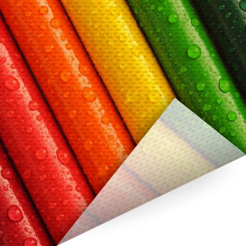 Banen backlit-doek in rood, oranje, geel en groen met een doorschijnende achterkant