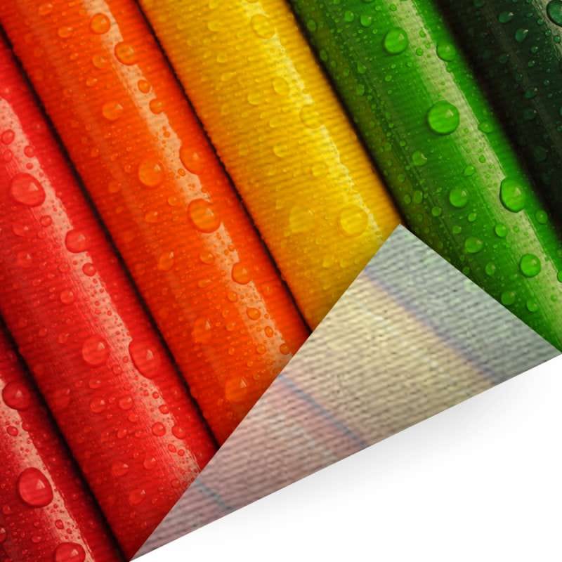 Banen heavytex in rood, oranje, geel en groen met een omgeslagen hoek