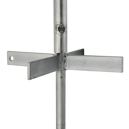 Detail van de kruisvoet onderaan de paal van het makelaarsbord