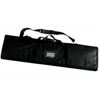 Zwarte draagtas met schouderband voor de podiumbanner