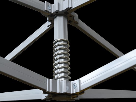 Middenpaal van het quickfold-frame met veermechanisme onder het dak