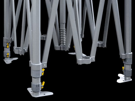 Ingeklapt quickfold-frame met voetplaten en verstelbare poten