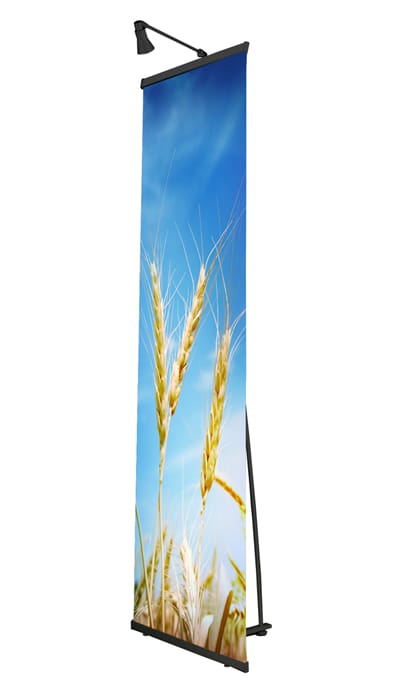L-banner met full colour print van korenaren tegen een blauwe lucht